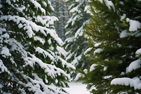 积满雪的松柏图片