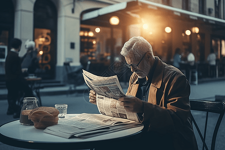 在街边看报纸的爷爷图片