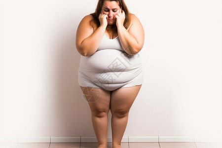 肥胖而担心的女人高清图片