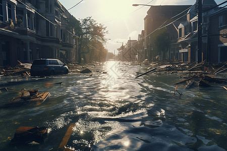 洪水泛滥后的城市图片