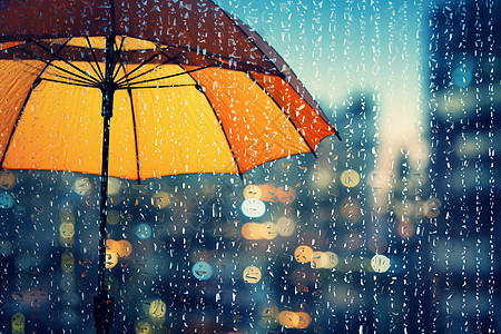 雨中浪漫雨水飞溅的窗户外的雨伞设计图片