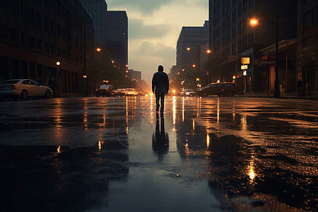 一个人独自站在雨中街头图片