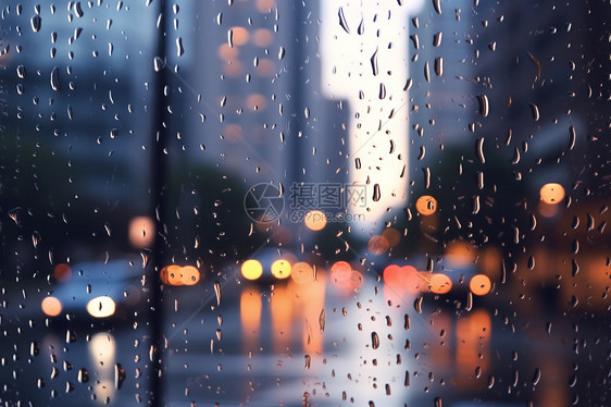 雨中窗外的城市图片