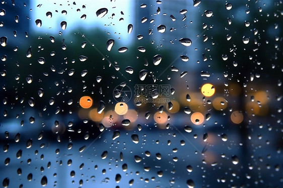 城市窗户上的雨滴图片