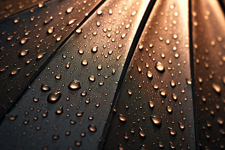 布满雨水的黑色雨伞特写图片