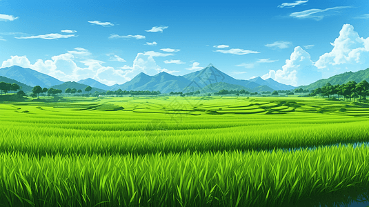 充满活力的绿色稻田背景图片