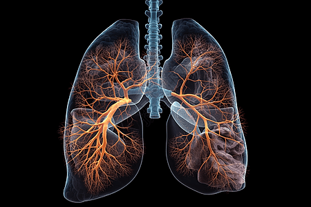 人体器官呼吸系统和肺部的透视图设计图片