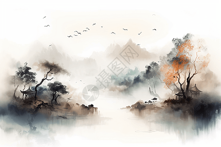 中国传统绘画的山背景图片