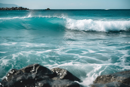 礁石前的海浪图片