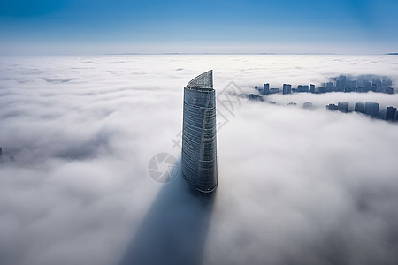 云雾中的城市云雾缭绕中的建筑大楼背景