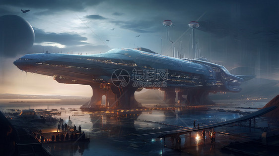 科幻的太空港码头建筑图片