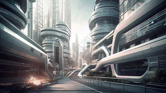 科幻的城市建筑和街道图片