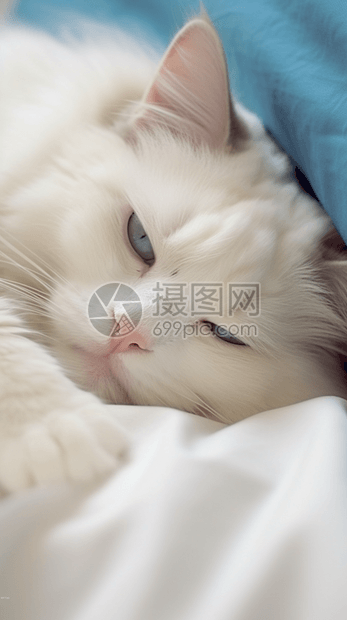 床上睡觉的猫咪图片