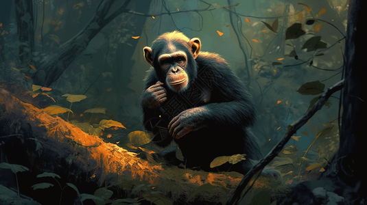 森林里的黑猩猩【插画--广告传媒】图片