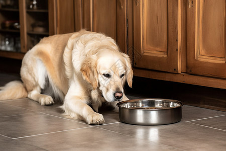 等待喂食的金毛犬图片