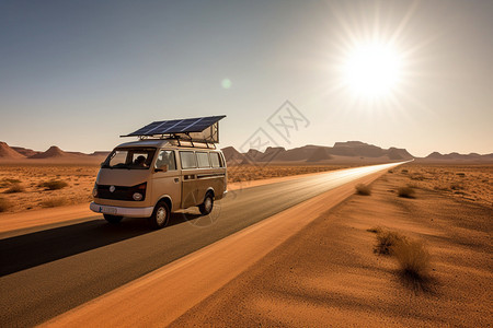 沙漠公路上行驶着露营车图片