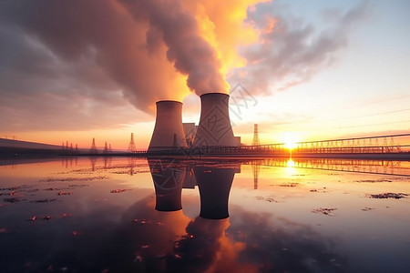 核电站在温暖的光线中高清图片