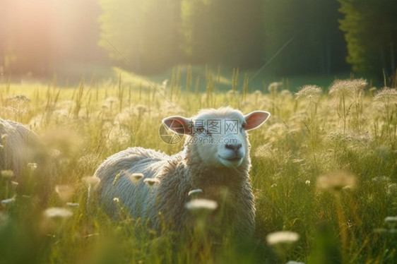 绵羊在草地上吃草图片