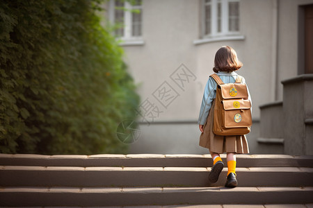 草地上的女孩子背书包的小孩背景