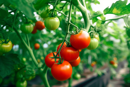 夏季菜园中成熟的番茄果实图片