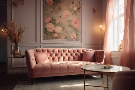 北欧粉红色的会客厅场景背景图片