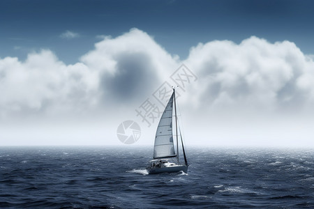 多云海上的帆船图片