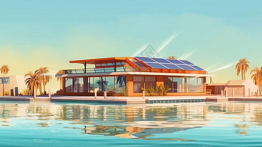 太阳能加热的度假别墅插图图片