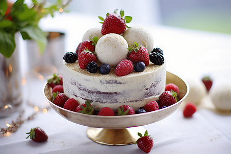 奶油莓果蛋糕图片