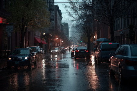 雨天的城市道路雨天图片素材