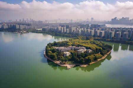 风景优美的湖心岛建筑图片