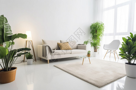 带白色家具和植物的客厅图片