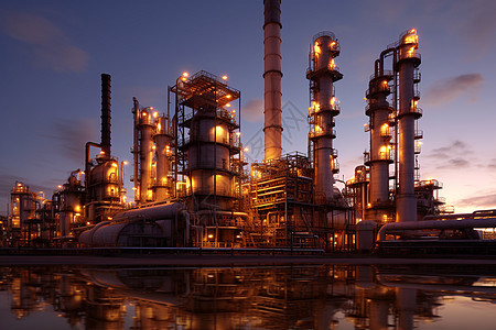 工业炼油厂夜间场景图片