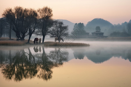 水墨风的小乡村风景图片