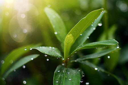 滴落水珠的绿色植物图片