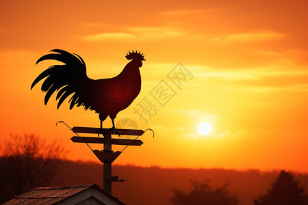 日出时分打鸣的公鸡图片