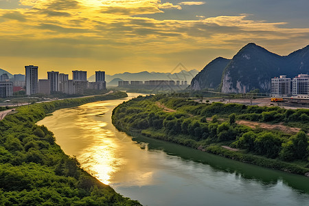 美丽的城市河流风景图片