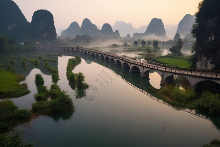 风景如画的山水长廊背景图片