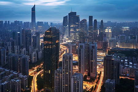 夜间繁华城市天际线背景图片