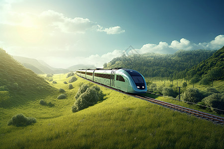 山脉景观下高速行驶的火车图片