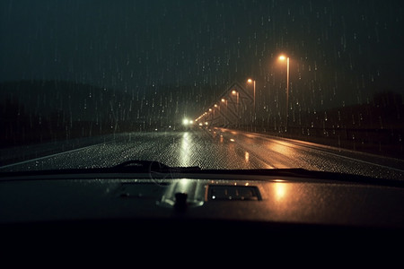 夜间雨天的行驶汽车图片