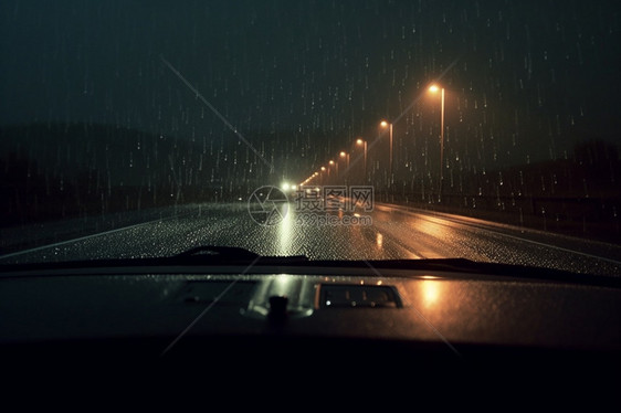 夜间雨天的行驶汽车图片