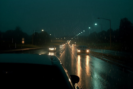 雨天道路行驶的汽车图片