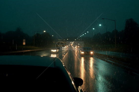 雨天道路行驶的汽车图片