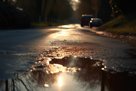 路边的道路水坑背景图片