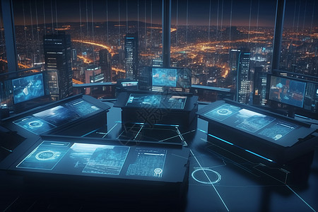 用于智能城市的虚拟控制面板城市视图图片
