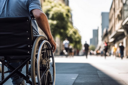 街道上坐着轮椅的男子背景图片
