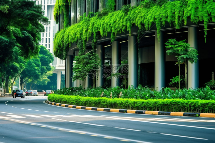 街道建筑上的植物图片