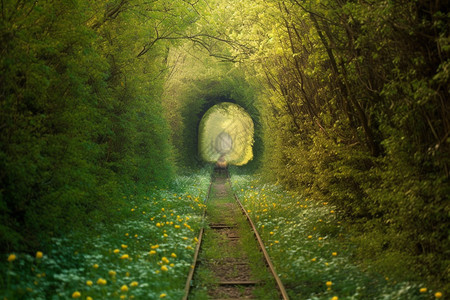 森林中的火车轨道图片