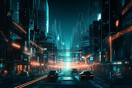 科技感夜晚城市街道图片