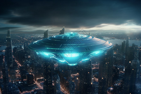 未来城市中的宇宙飞船图片
